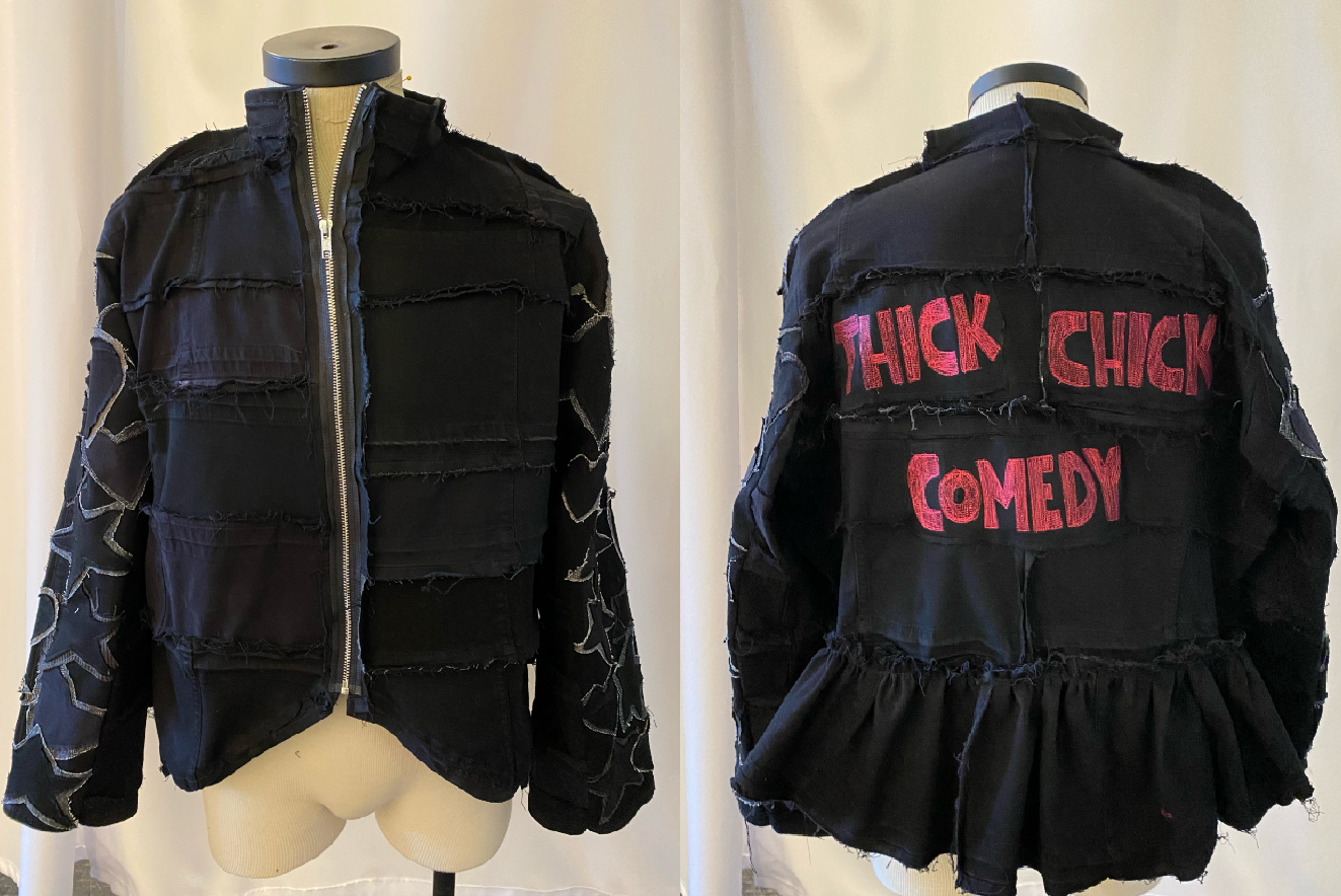Thick Chick Comedy denim jacket by Stevie Leigh